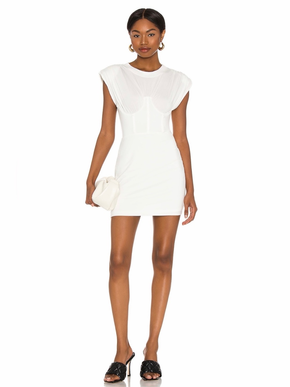 NBD Revolve Kay White Corset Shoulder Pad Crewneck Tee Mini Dress XS NWT
